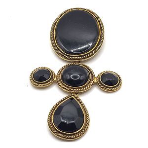 Dauplaise Chunky Large Black Gold Brooch 4in